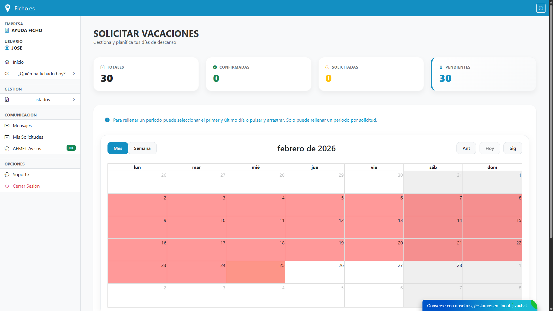 ficho vacaiones